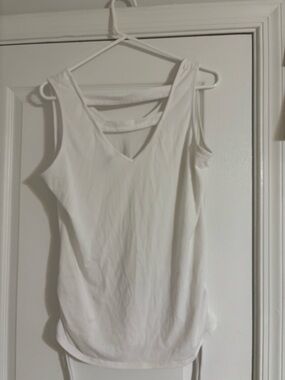 White V-Neck Women's Tank Top - size medium .. with lattice back